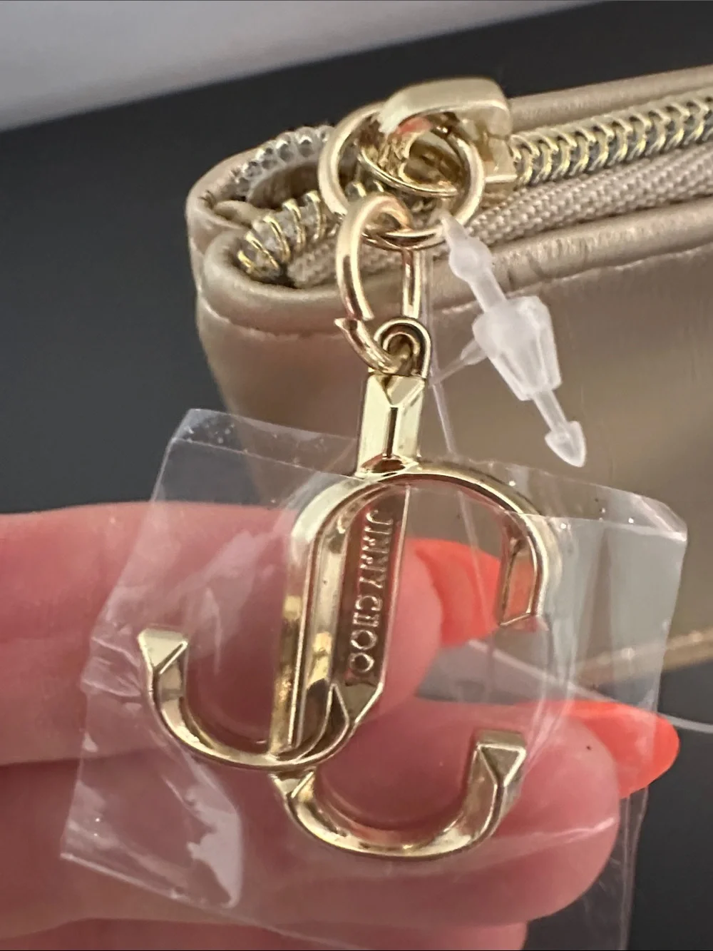 NWT Jimmy Choo Gold Parfumes Cosmetic Pouch w Glitter Trim & Gold Zipper Charm